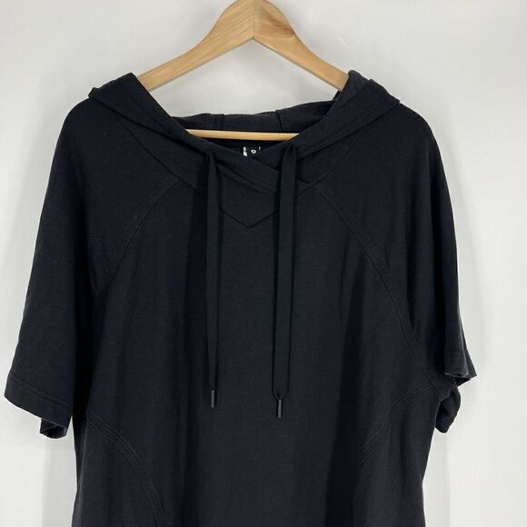 Athleta Cabana Tunic Size Medium Black Short Sleeve Relaxed Pullover Hoodie Knit - Picture 2 of 8